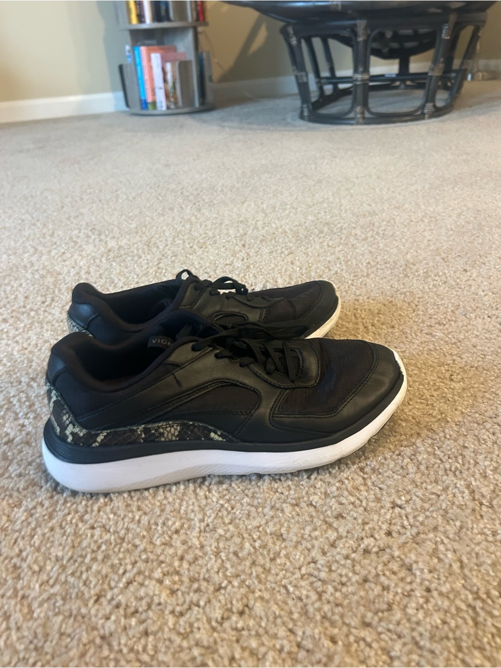 Vionic Black Sneakers with White Sole and Snake-Print Detail